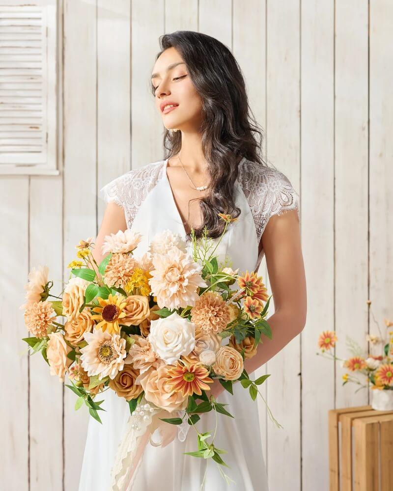 White bridal bouquet with orchids and lisianthus