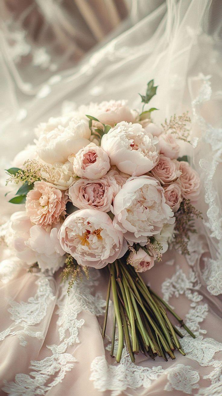 Blush pink peony and garden rose romantic bouquet