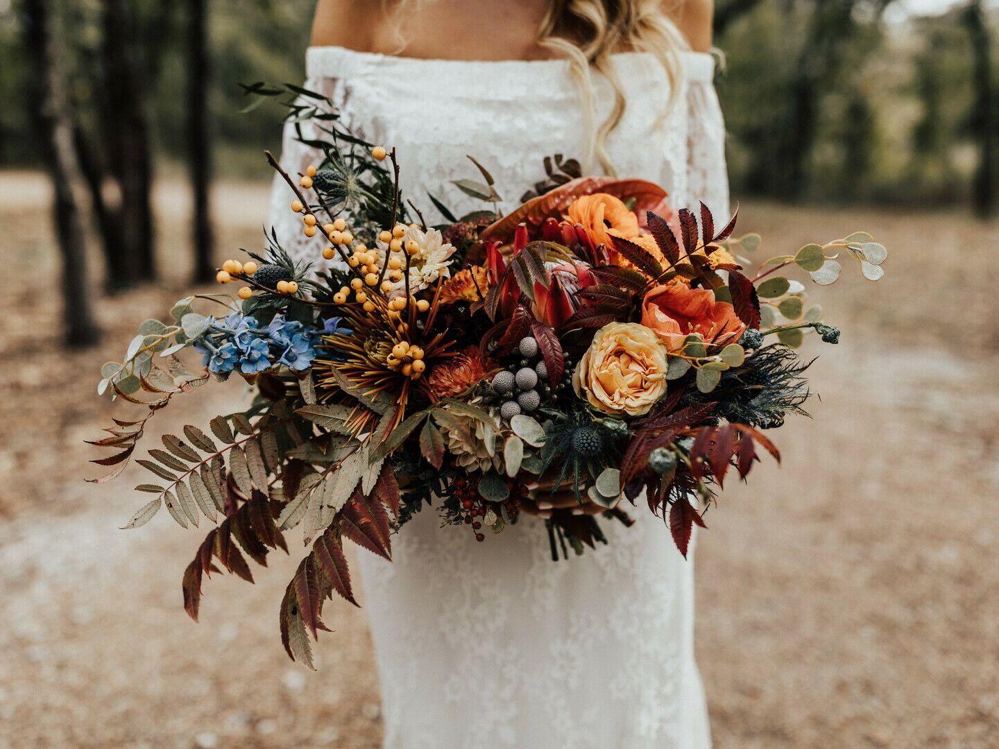 Wildflower wedding bouquet with loose garden texture
